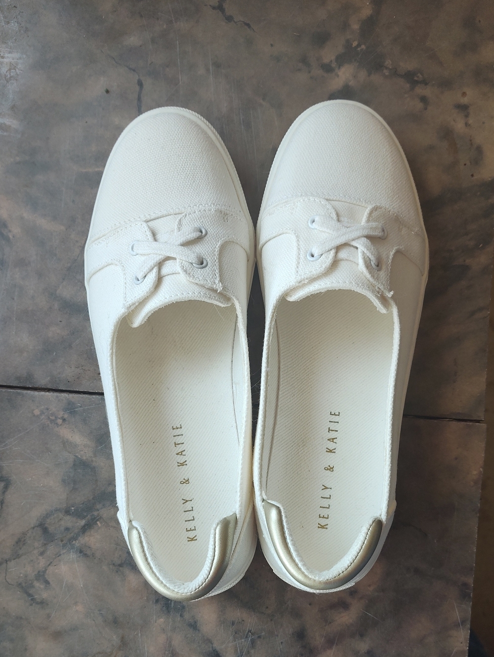 Kelly & Katie White Slip-On Canvas Sneakers with Lace Detail